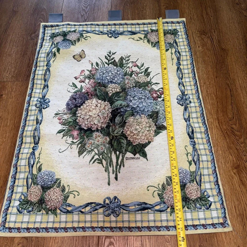 Lena Liu Hydrangea Floral Woven Tapestry Wall Hanging Cottagecore butterflies
